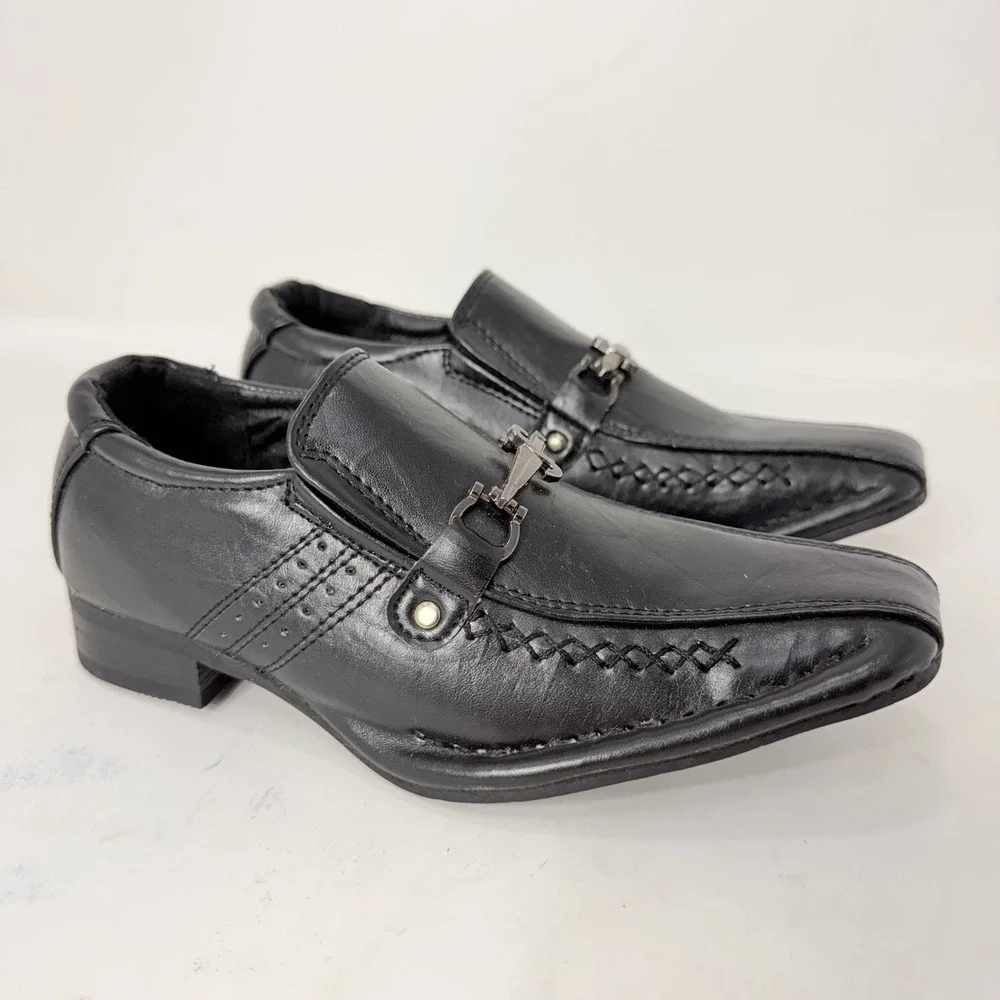 BB&W Classic Kids Black Square Toe Bit Loafer Dress Shoes M1735 Size 12/13